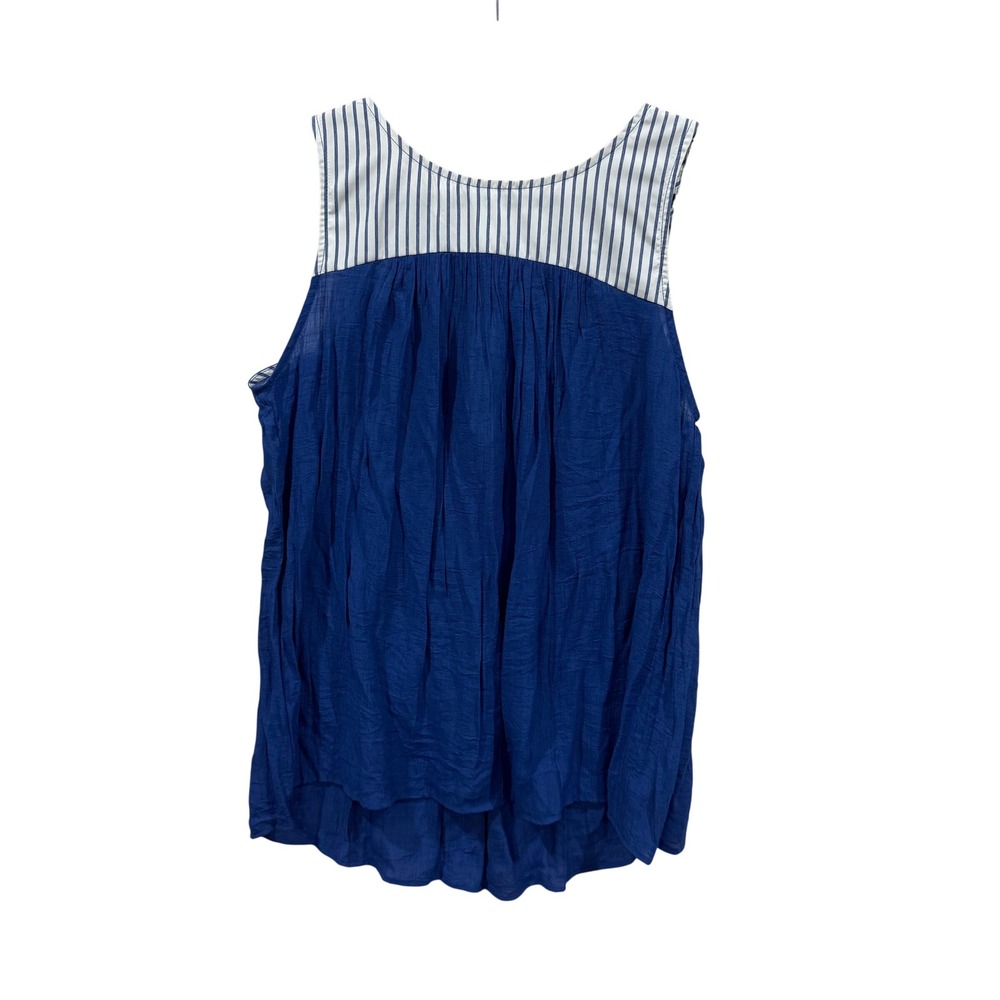 Doe & Rae Womens 1XL Royal Blue Striped Yoke Sleeveless Bow Back Blouse 10770TPL